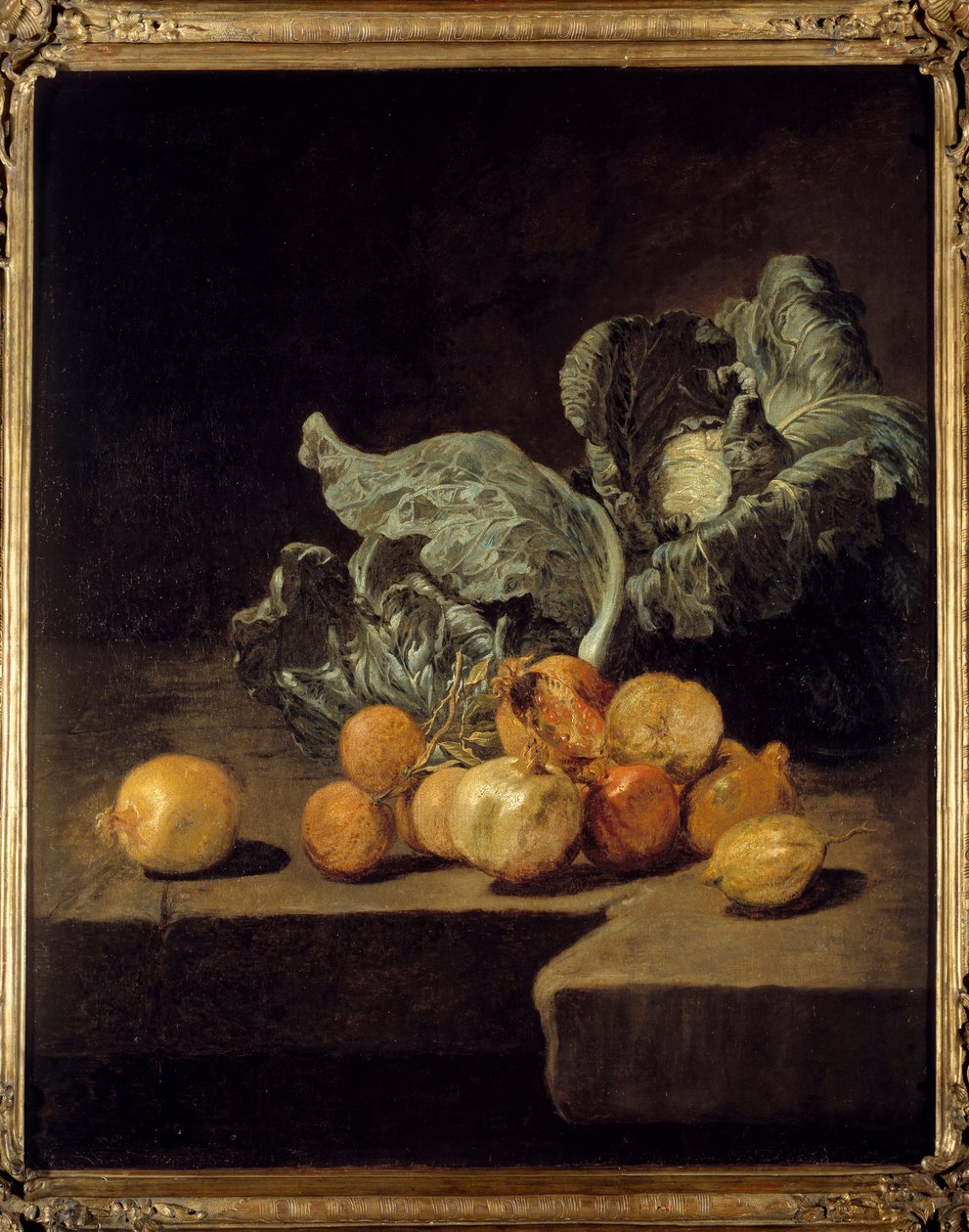 静物、卷心菜和洋葱 雅克·查尔斯·奥德里 (Jacques Charles Oudry) 的绘画 (1720-1778) 作者 雅克·查尔斯·奥德里