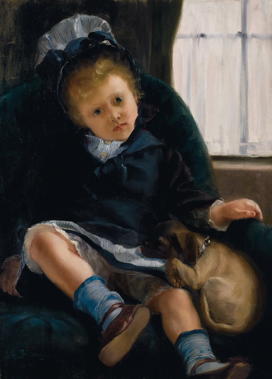 幼犬的女孩，约1882-1883年 作者 雅克·埃米尔·布兰奇