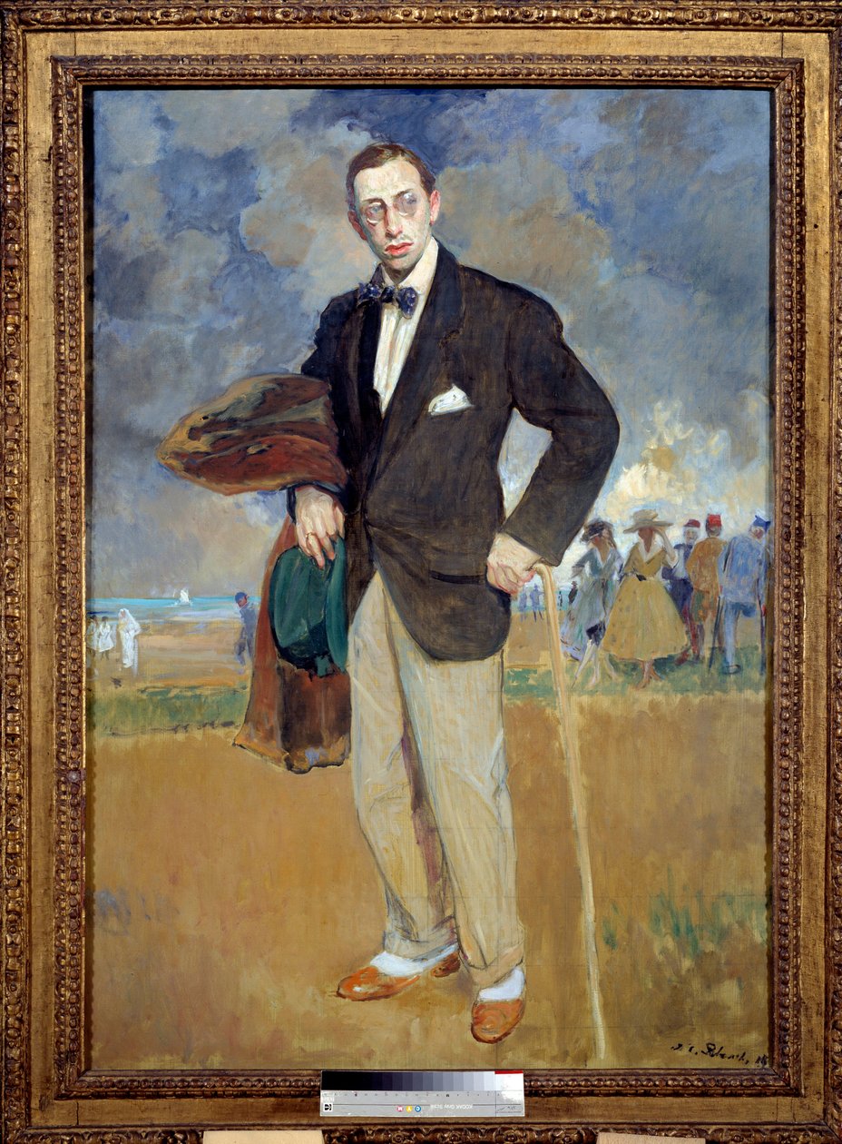 伊戈尔·斯特拉文斯基 (Stravinsky) (1882-1971) 作曲家的全长肖像。 雅克·埃米尔 (Jacques-Emile) Blanche (1861-1942) 的绘画 作者 雅克·埃米尔·布兰奇