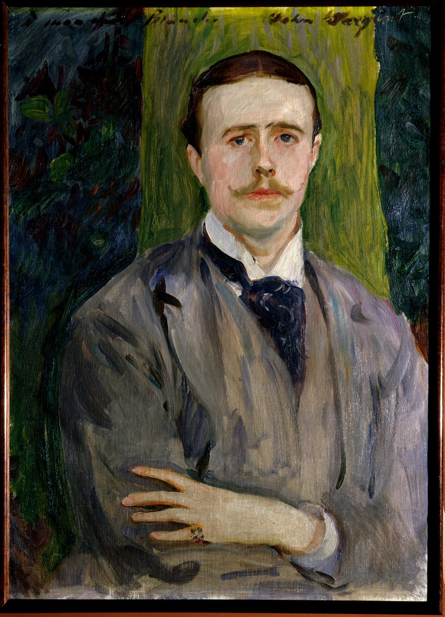 法国画家雅克·埃米尔 (Jacques-Emile) Blanche (1861-1942) 的肖像。 美国约翰·辛格·萨金特 (1856-1925) 的绘画。 鲁昂，美术博物馆 作者 雅克·埃米尔·布兰奇