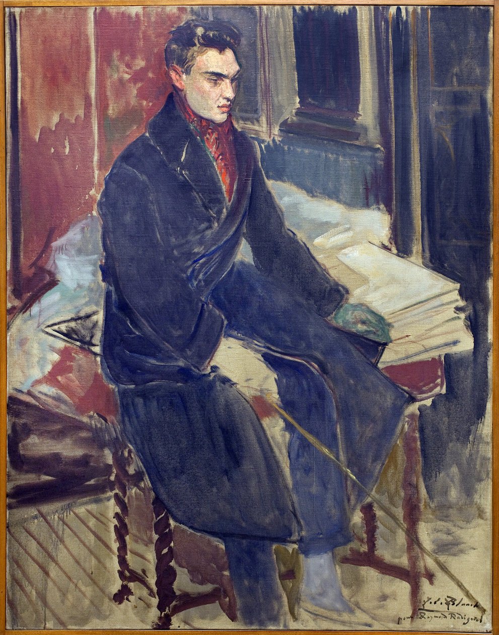 Raymond Radiguet (1903-1923) 的脚下肖像研究。 雅克·埃米尔·布兰奇 (Jacques Emile Blanche) (1861-1942) 的绘画，布面油画，20 世纪法国艺术。 鲁昂美术博物馆。 作者 雅克·埃米尔·布兰奇