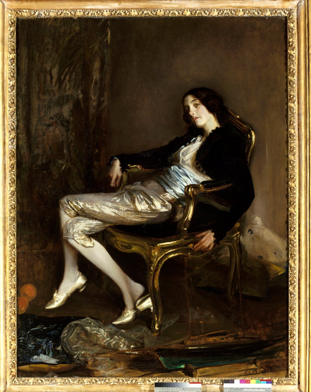 The cherubin (Cherubino) of Mozart. Character of the opera “The wedding of Figaro”” (Le Nozze di Figaro) by Wolfgang Amadeus Mozart (1756-1791). Painting by Jacques Emile (Jacques-Emile) Blanche (1861-1942) 作者 雅克·埃米尔·布兰奇