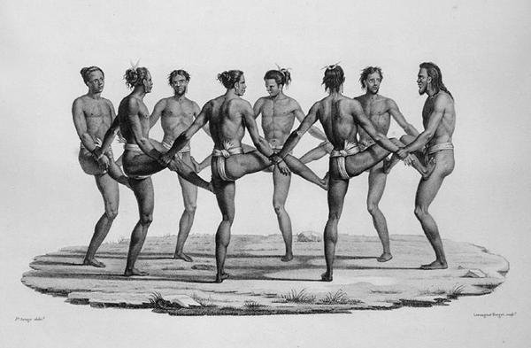 卡罗琳群岛的本土舞蹈，1817年出版的Lerouge和Forget雕刻的爱尔兰护卫舰1817-20世界各地的航行 作者 雅克·埃蒂安·维克多（Jacques Etienne Victor）