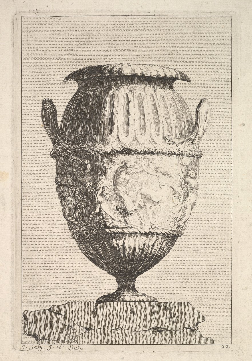 带有巴克西奇带饰的花瓶的设计，出自：花瓶，1746年。 作者 雅克·弗朗索瓦·约瑟夫·萨利