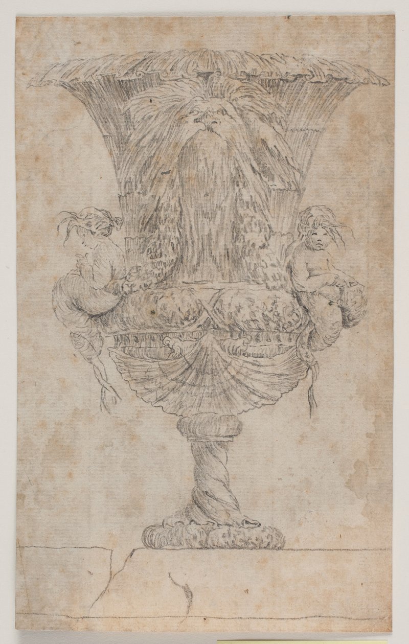装饰花瓶，有两个美人鱼（putti）。仿照 1746 年萨利设计的花瓶套件中的一件重绘作品（图 9）。"Vasa a se inventa......"。 作者 雅克·弗朗索瓦·约瑟夫·萨利