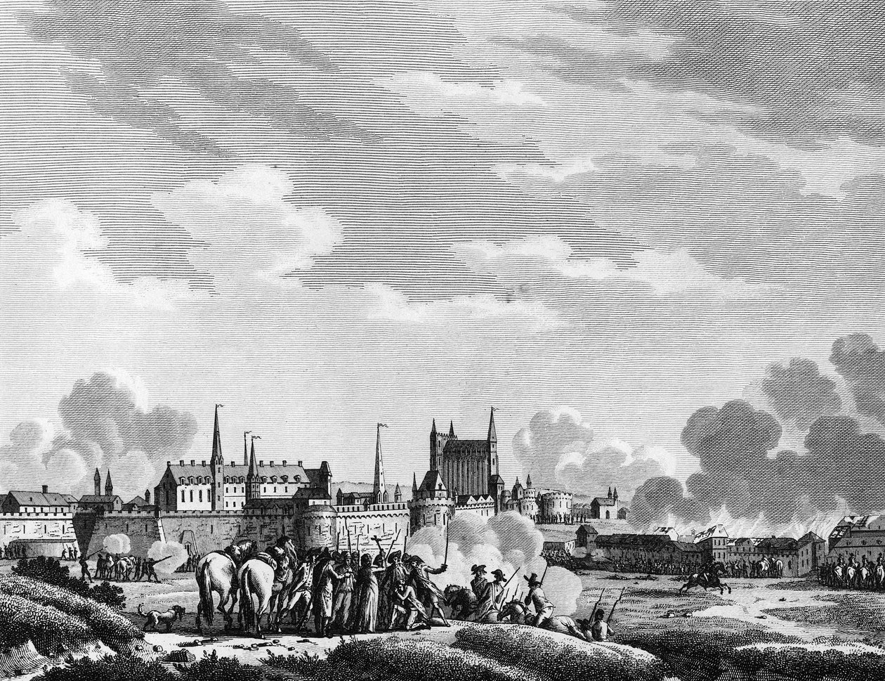 法国大革命：1793 年 6 月 29 日旺丁人进攻南特。 Berthaut 在 Swebach Paris 之后雕刻，革命历史研究所图书馆 作者 雅克·弗朗索瓦·约瑟夫·斯韦巴赫