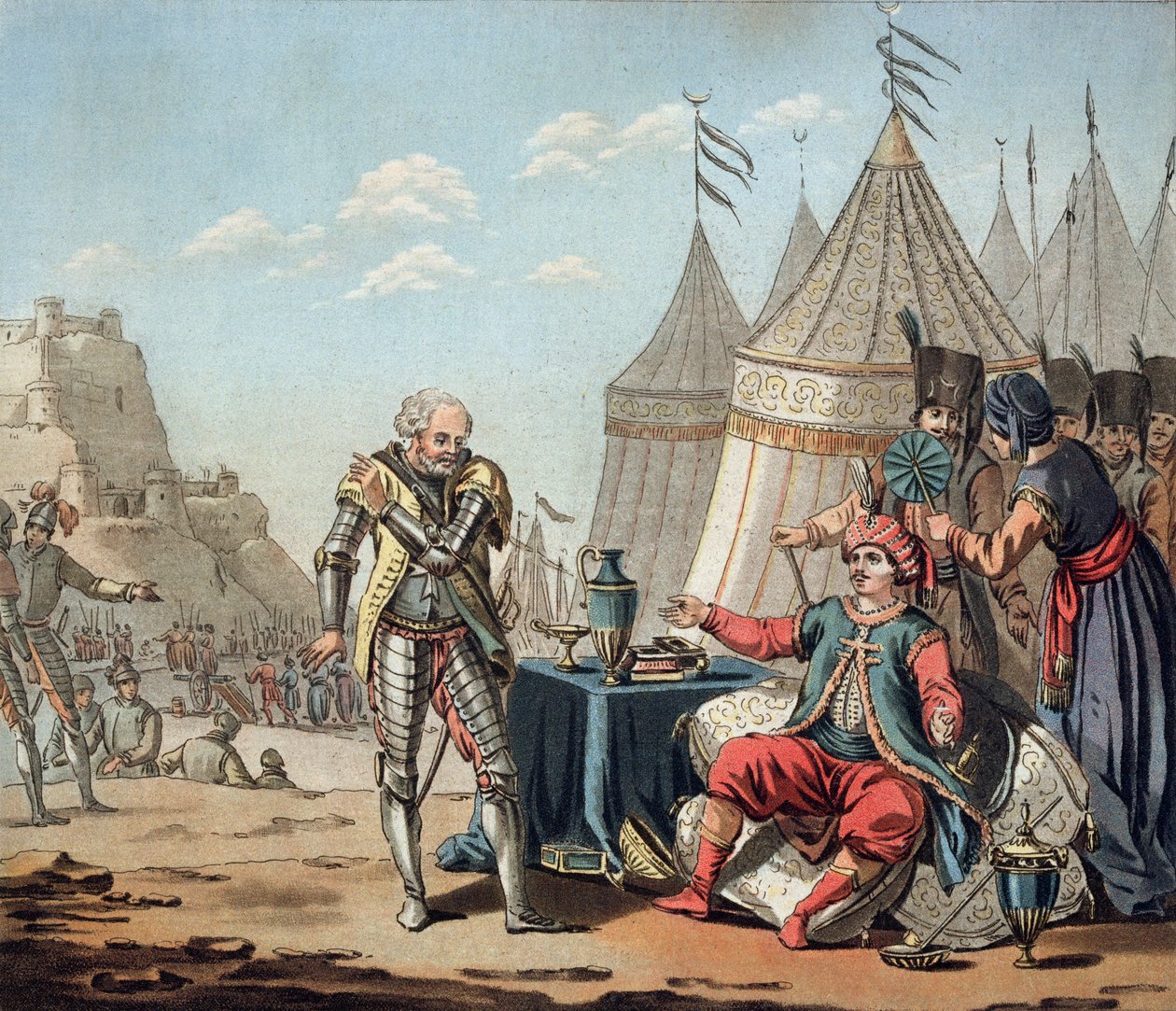 Philippe Villiers de L&39;Isle-Adam（1464-1534）拒绝了由Jean Baptiste Morret（1790-1820）雕刻的苏莱曼一世（1594-1566），1522年的命题，1792年 作者 雅克·弗朗索瓦·约瑟夫·斯韦巴赫