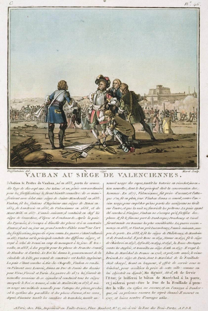 Sebastien le Prestre de Vauban（1633-1707）位于瓦朗谢讷（Siege of Valenciennes）（1677年），由Jean Baptiste Morret（1790-1820）雕刻，1790年（彩色光刻） 作者 雅克·弗朗索瓦·约瑟夫·斯韦巴赫