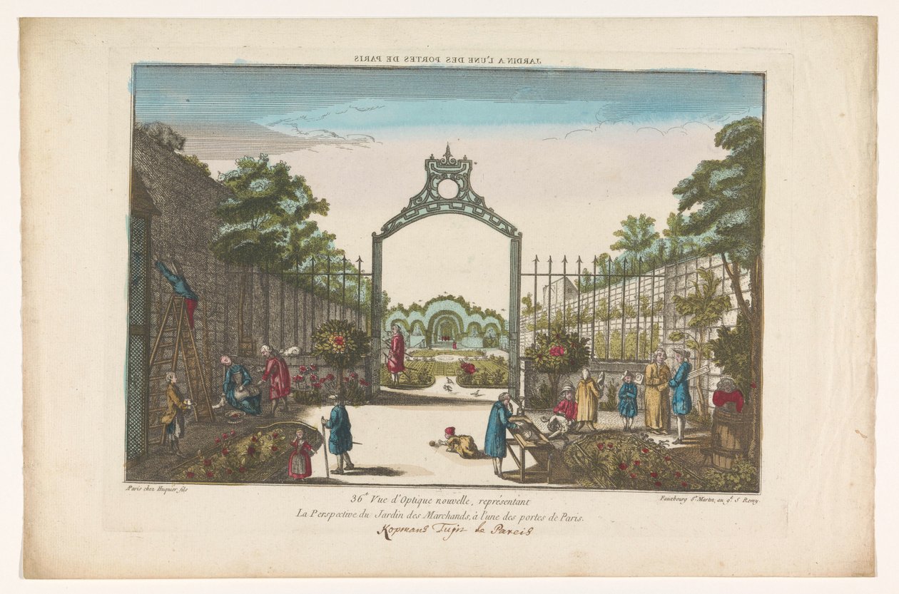 巴黎三月花园（Gezicht op de Jardin des Marchands te Parijs
巴黎一个城门的花园（标题见实物） 作者 雅克·加布里埃尔·胡奎尔