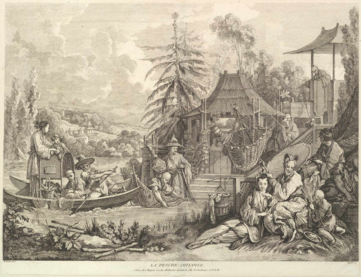 La pesche chinoise 中国钓鱼，来自Chinoiseries，1743年后。 作者 雅克·加布里埃尔·胡奎尔