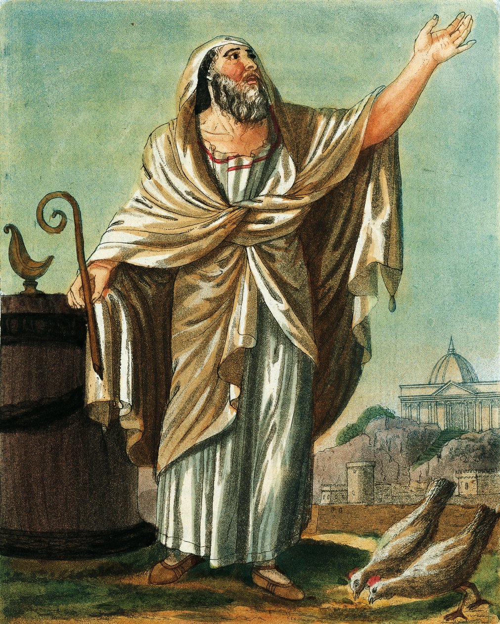 Augur，由Jacques Grasset de Saint-Sauveur（1757-1810）绘制，出自《古罗马》，或与罗马人、他们的军事、习俗、宗教和公共生活有关的一切历史和图片描述。 作者 雅克·格拉塞德·圣索维尔