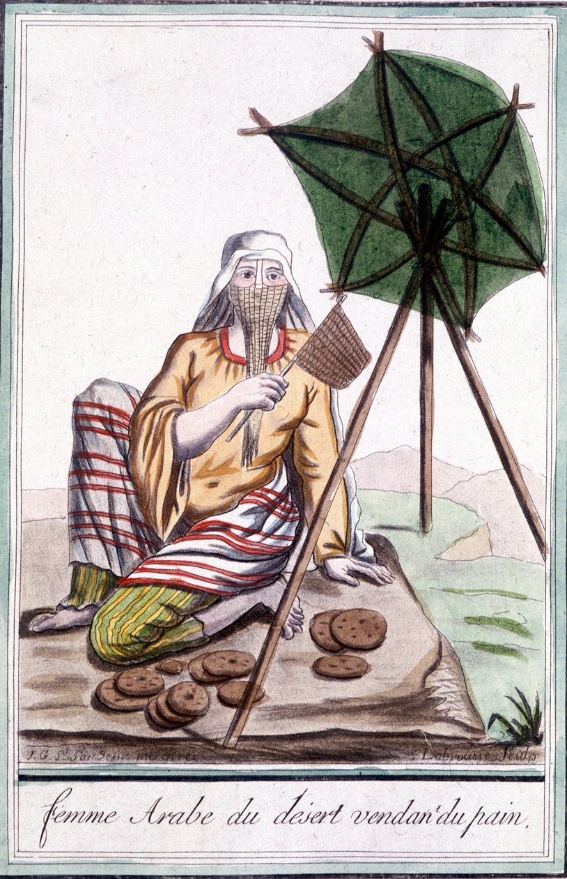 Desert Arabian Woman Selling Bread - in “” Encyclopedia of Travels”” by Grasset St Sauveur, ed. 1796 作者 雅克·格拉塞德·圣索维尔