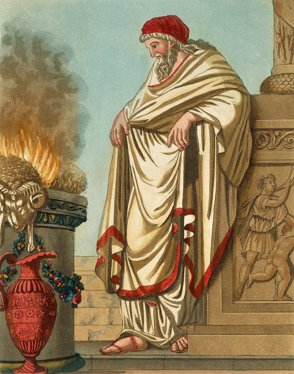 大教皇，由Jacques Grasset de Saint-Sauveur (1757-1810)创作，雕刻自《古罗马》，或与罗马人、他们的军事、习俗、宗教和公共生活有关的一切历史和图画描述。 作者 雅克·格拉塞德·圣索维尔