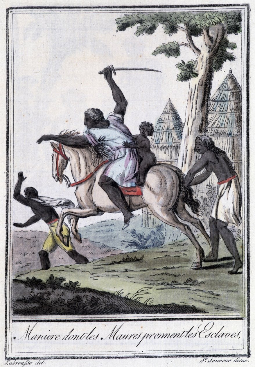Manage dont les Moures prennent des esclaves - in “” Encyclopédie des voyages”” by Grasset Saint Sauveur, ed. Paris 1796 作者 雅克·格拉塞德·圣索维尔