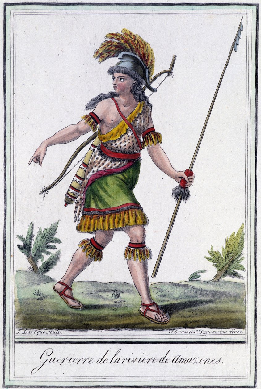 Warrior of the Amazon River - in “” Encyclopedia of Voyages”” by Grasset St Sauveur, ed. 1796 作者 雅克·格拉塞德·圣索维尔