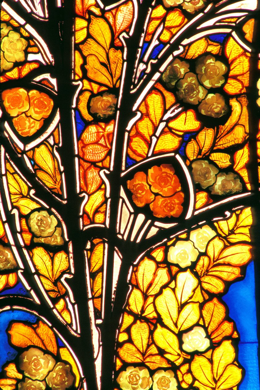 Nancy (department 54), Art Nouveau, Hotel Bergeret, Stained glass by Jacques Gruber (1870-1936) “” roses & seagulls”” 作者 雅克·格鲁伯（Jacques Gruber）