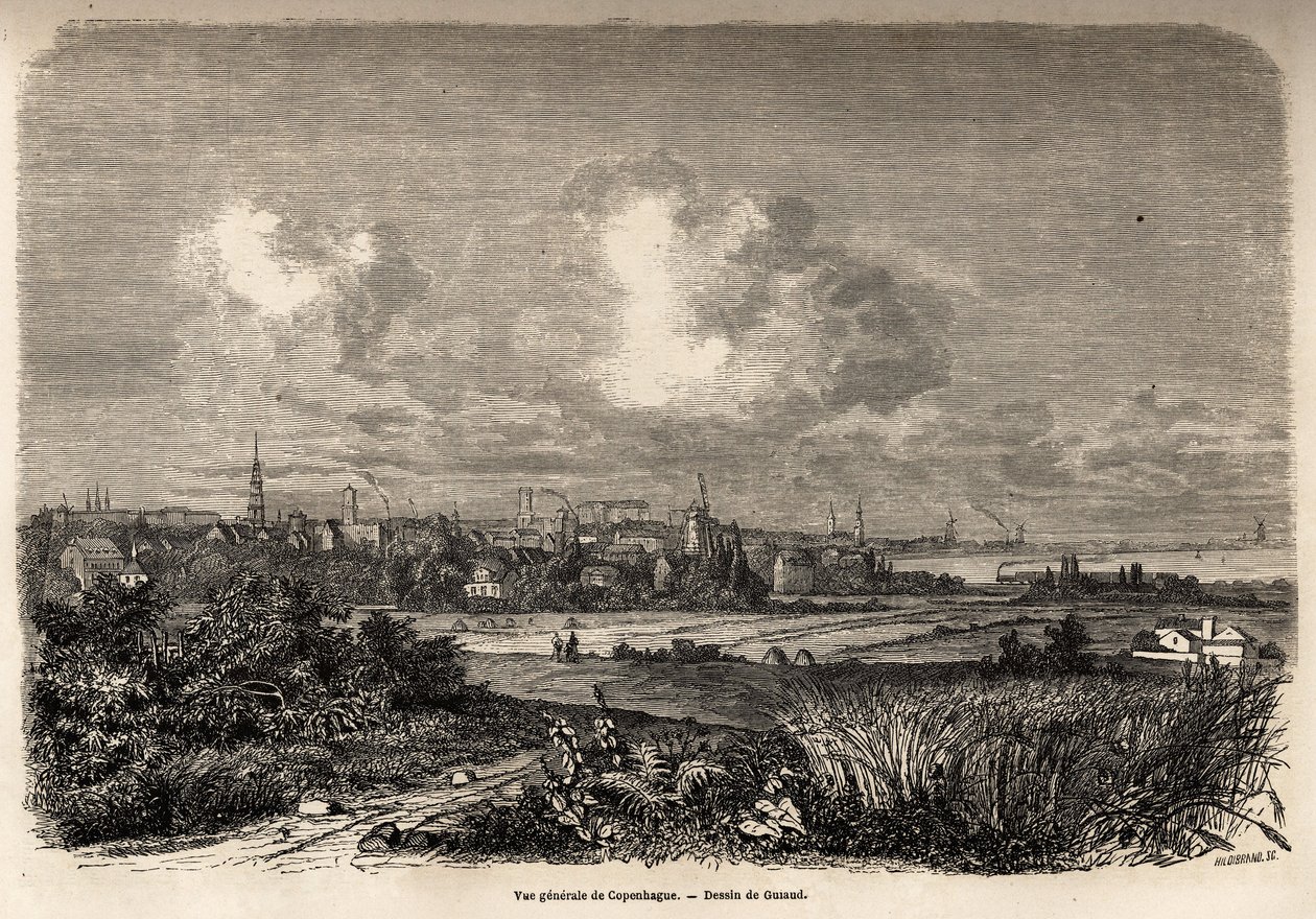 General view of Copenhagen, drawing by Jacques Guiaud (1810-1876), to illustrate J.M.Dargaud