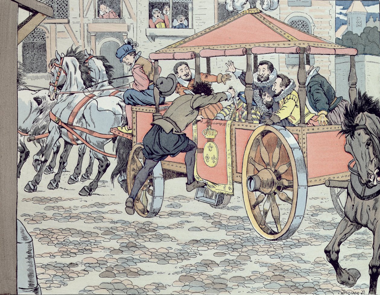 1610年5月14日，弗朗索瓦·拉瓦伊拉克在rue de la Ferronerie暗杀Henri IV，c.1900 作者 雅克·玛丽·加斯顿·昂布雷·布雷维尔（工作）