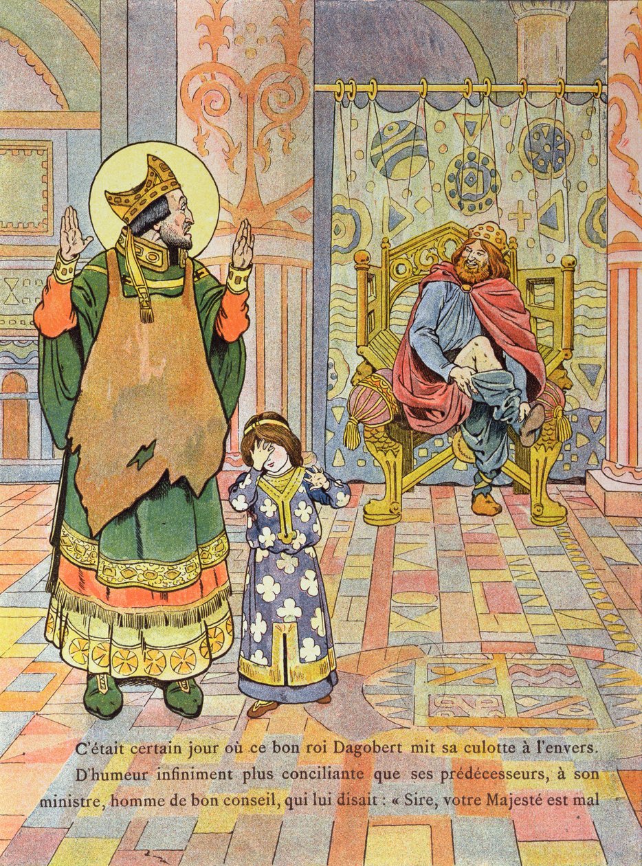 King Dagobert I（c.603-39）将他的裤子绕错了路，来自G. Montorgueil的&39;France，Son Histoire&39;插图，c.1910 作者 雅克·玛丽·加斯顿·昂布雷·布雷维尔（工作）