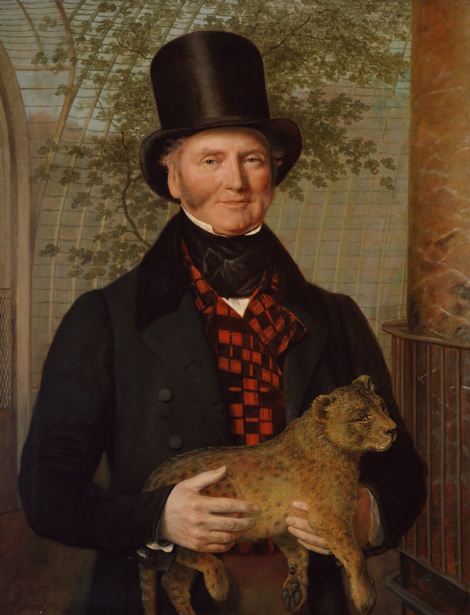 爱德华·克罗斯（Edward Cross）的肖像，拿着小狮子，1838年 作者 雅克·洛朗·阿加斯