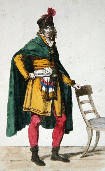 法国公民的平民服装，约1795年（彩色雕刻）。 作者 雅克·路易斯（后）大卫