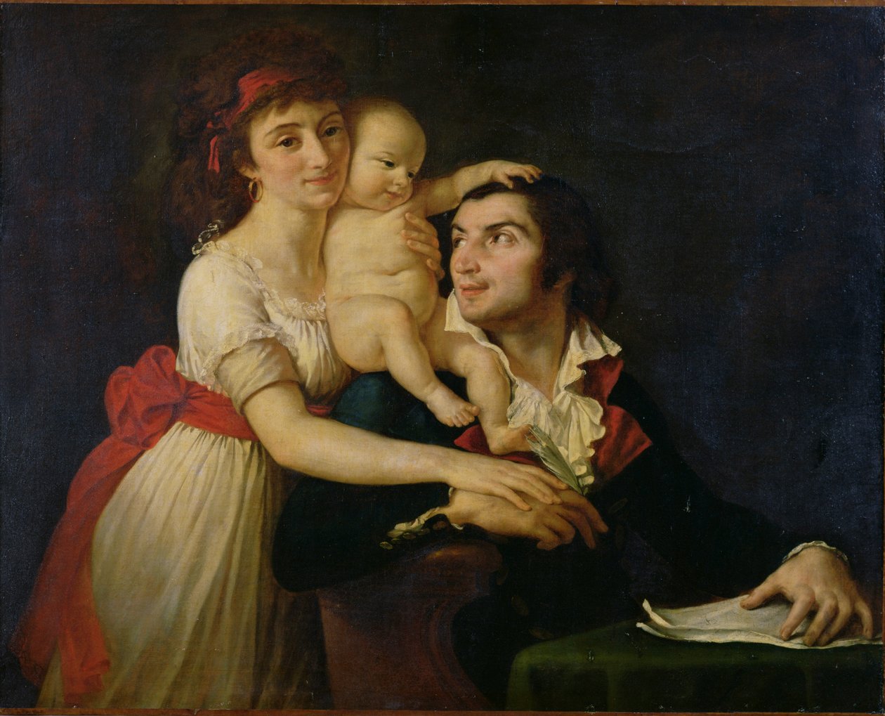 Camille Desmoulins（1760-94），他的妻子Lucile（1771-94）和他们的儿子Horace-Camille（1792-1825）c.1792（布面油画） 作者 雅克·路易斯（大卫的工作室）