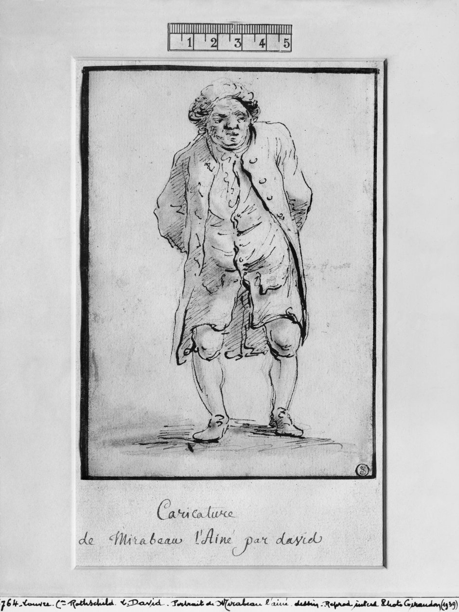 讽刺作品Honor Gabriel Riqueti，Comte de Mirabeau（笔和棕色墨水和灰色洗纸） 作者 雅克·路易·大卫