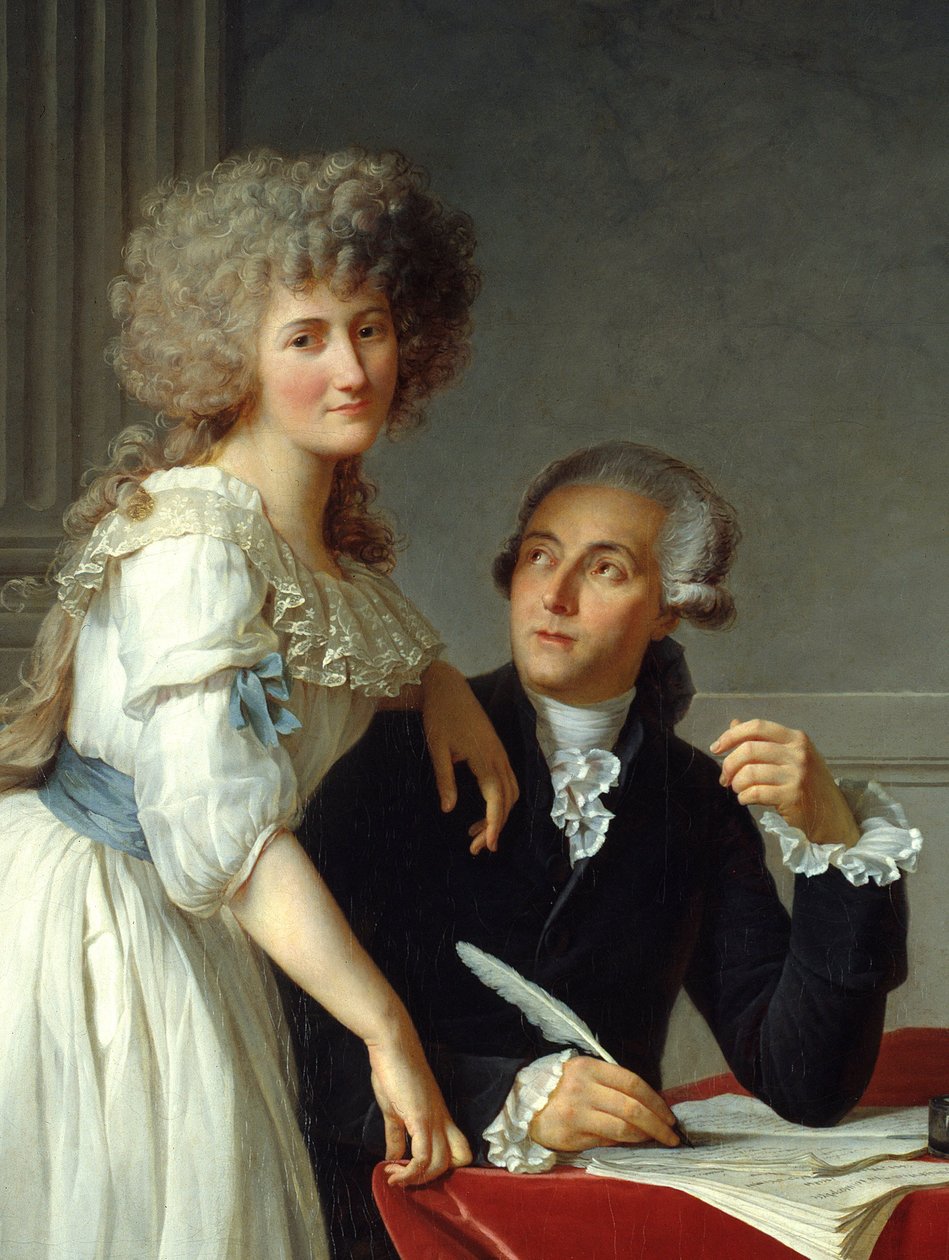 “” Antoine Laurent Lavoisier (1743-1794) 与 Lavoisier 夫人的细节“” Jacques Louis David (1748-1825) 的绘画 作者 雅克·路易·大卫