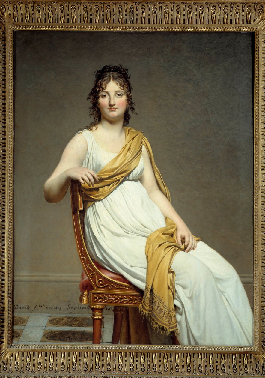 Raymond Verninac 夫人 (1780-1827) 的肖像 Eugene Delacroix 的姐妹 Jacques Louis David (1748-1825) 1799 年的画作 1,45 x 1,12 m。 巴黎卢浮宫博物馆 - 尤金·德拉克洛瓦的妹妹雷蒙德·德·维尼纳克夫人（1780-1827 年）的肖像。 油漆工 作者 雅克·路易·大卫