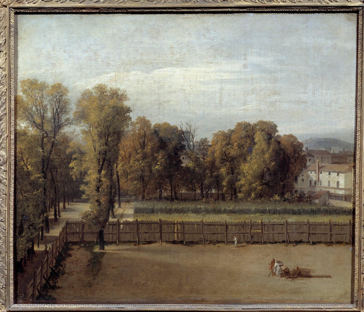 路易·大卫（Louis David，1748-1825 年）在巴黎的卢森堡花园景观。 1794.孙。 0,55 x 0,65 作者 雅克·路易·大卫