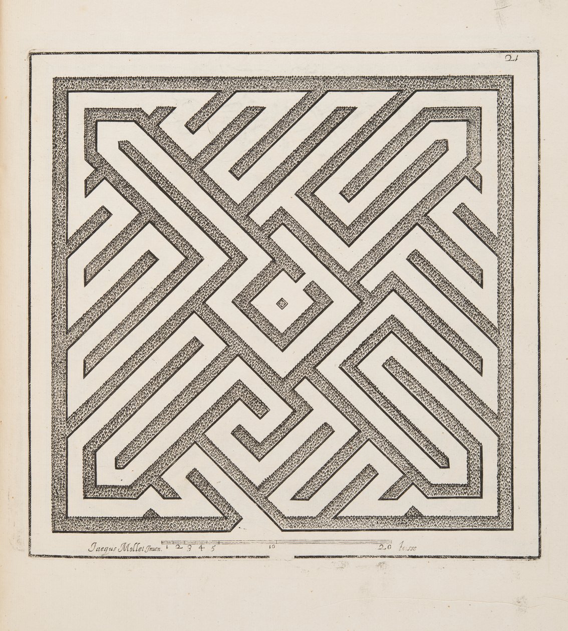 花坛设计，来自 Theatre des Plans et Jardinages，pub. 1652（雕刻） 作者 雅克·莫莱特