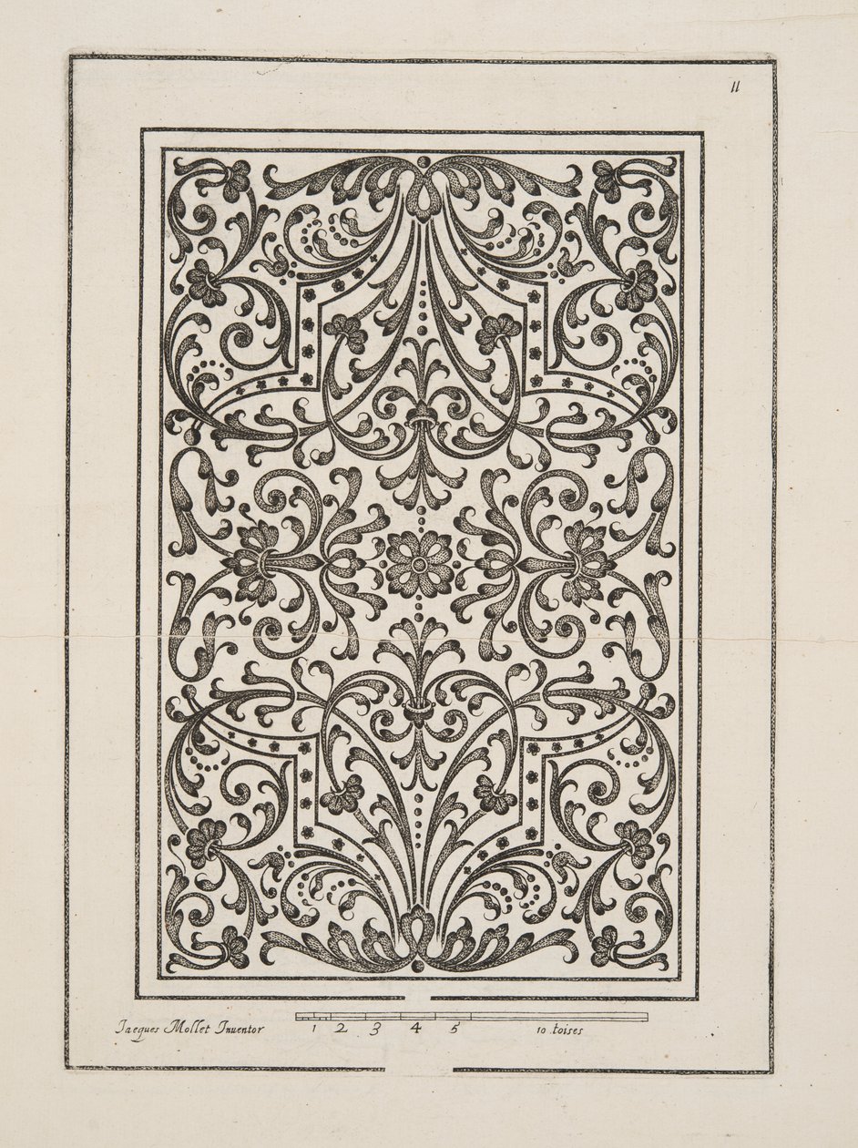 花坛设计，来自 Theatre des Plans et Jardinages，pub. 1652（雕刻） 作者 雅克·莫莱特