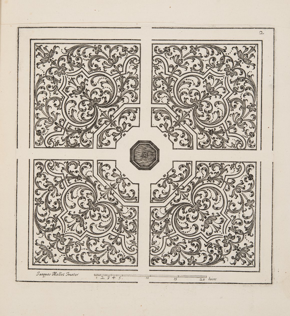 花坛设计，来自 Theatre des Plans et Jardinages，pub. 1652（雕刻） 作者 雅克·莫莱特
