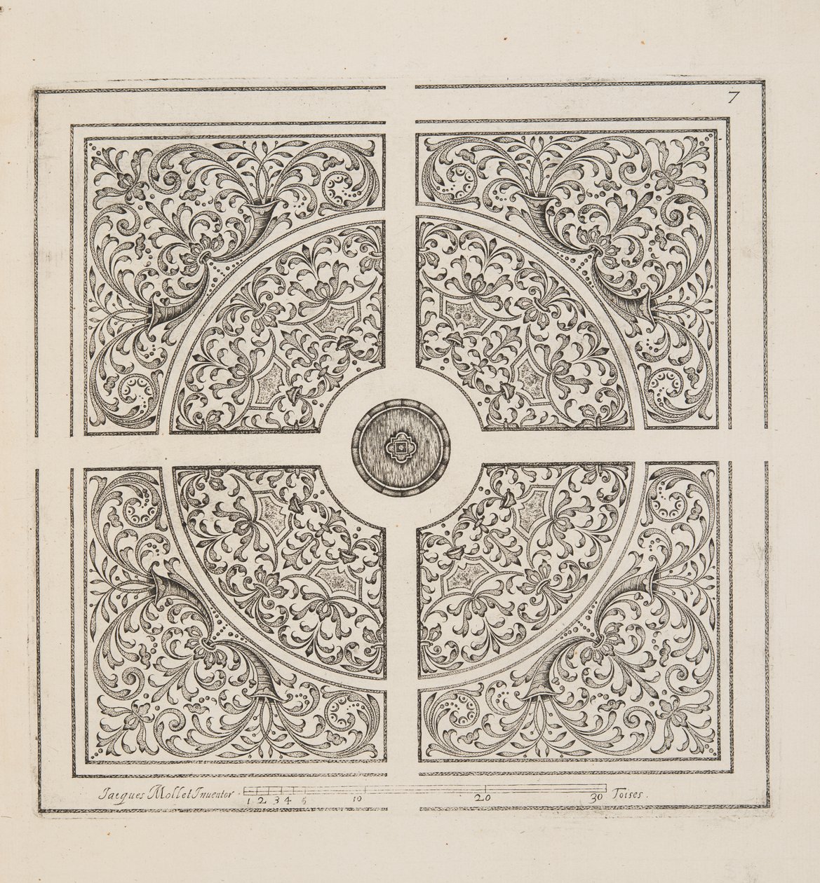 花坛设计，摘自《计划与花园剧院》，1652年出版（雕刻）。 作者 雅克·莫莱特