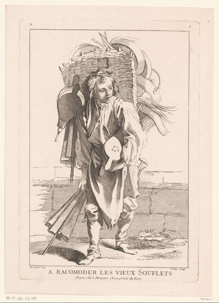 风箱卖家
A Racomoder les vieux Souflets（物品上的标题）
巴黎的克里斯（系列名称）
巴黎的街头小贩（系列名称） 作者 雅克·菲利普·勒巴斯