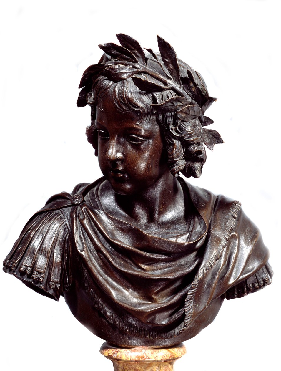 路易十四 (1638-1715) 孩子的青铜半身像，据说是 1643 年前由 Jacques Sarazin (1592-1660) 创作的罗马雕塑。巴黎，卢浮宫博物馆 作者 雅克·萨拉津（Jacques Sarazin）