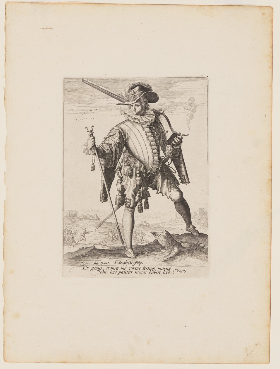 手持 Arquebus 的士兵，选自《鲁道夫二世皇帝卫队军官和士兵》（Officers and Soldiers of Bodyguard of Emperor Rudolph II）。 作者 雅克·德·盖恩二世