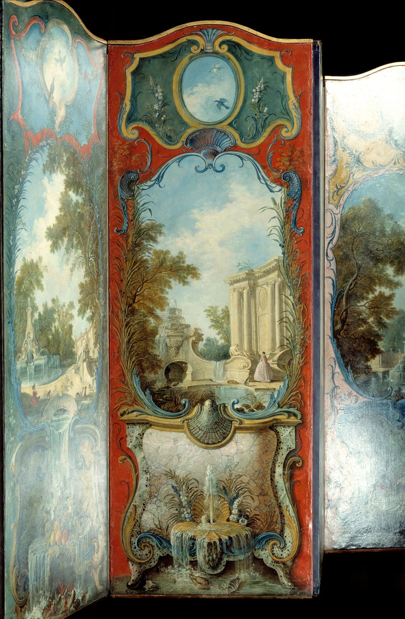 家具：Jacques de Lajoue(1686-1761)的Maroufle纸上的画屏 18世纪 作者 雅克·德·拉约