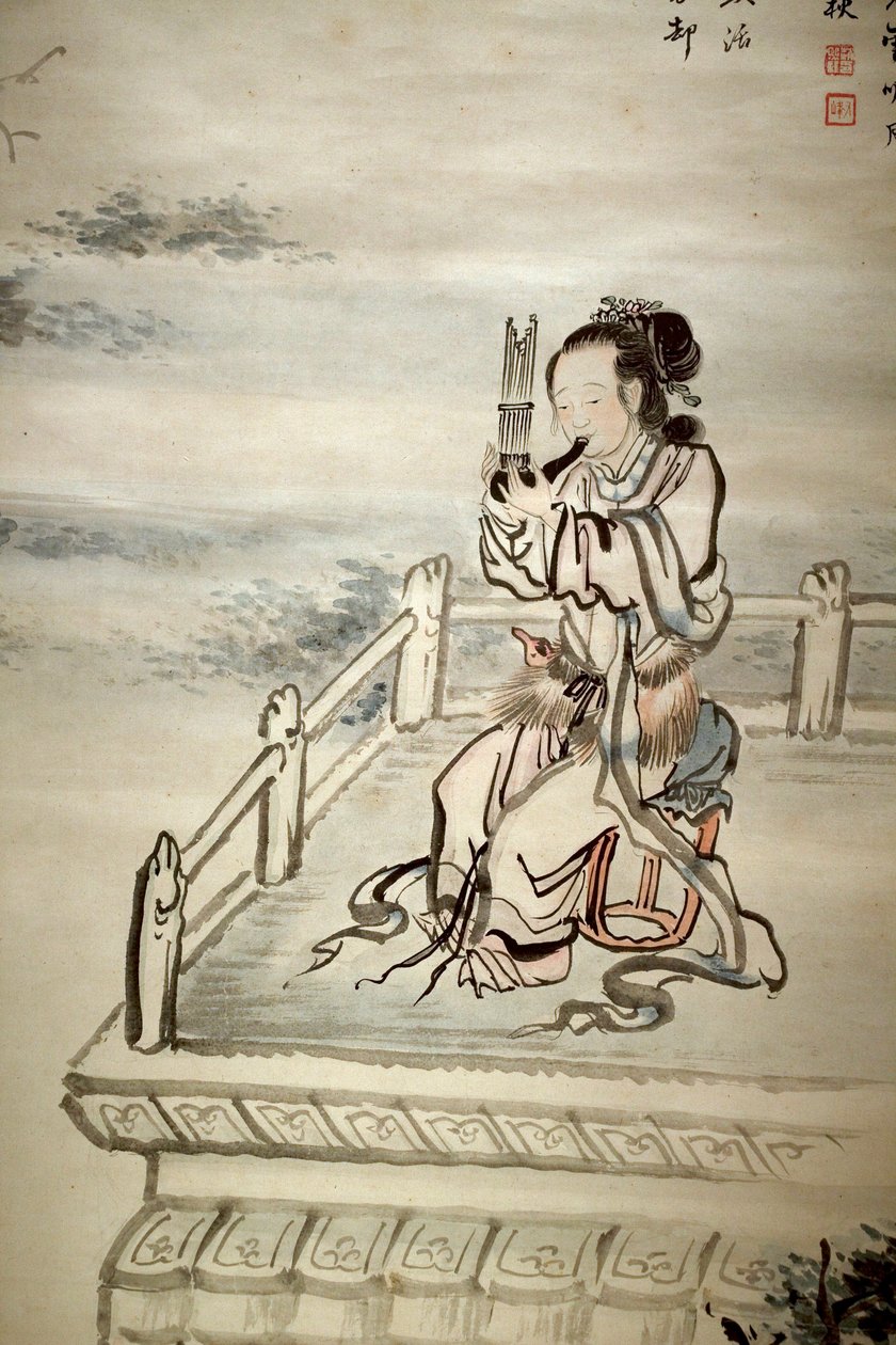 画人物，音乐家。 Yi Jaegwan（1783-1837）的纸本水墨，十九世纪艺术。 韩国国家博物馆，首尔（韩国）。 作者 易在官