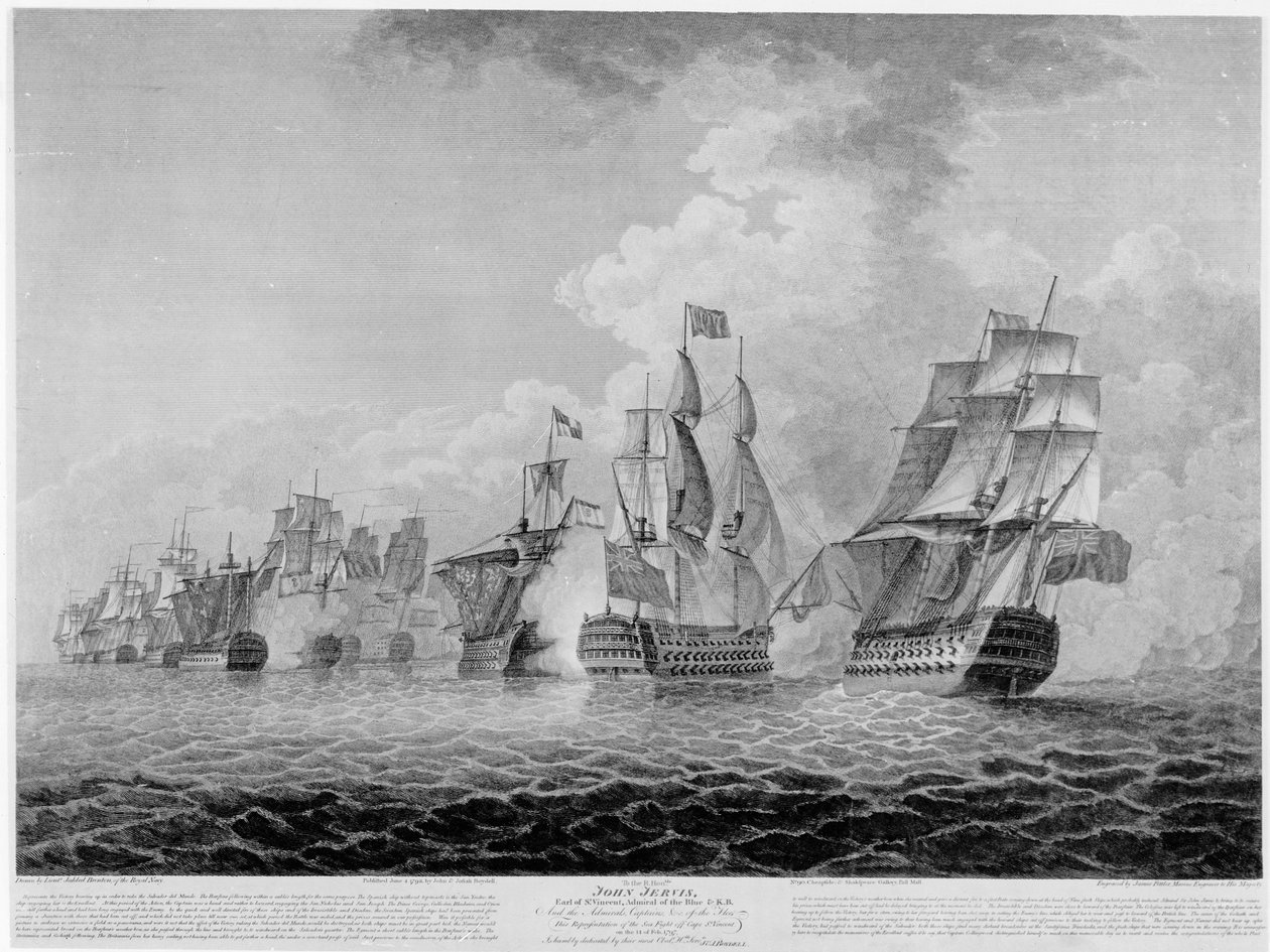 HMS&39;Victory&39;为了掠夺&39;Salvador del Munde&39;，在1797年海角战斗圣文森特角，由James Fittler（1758-1835）酒吧雕刻。 1798 作者 杰勒布伦顿