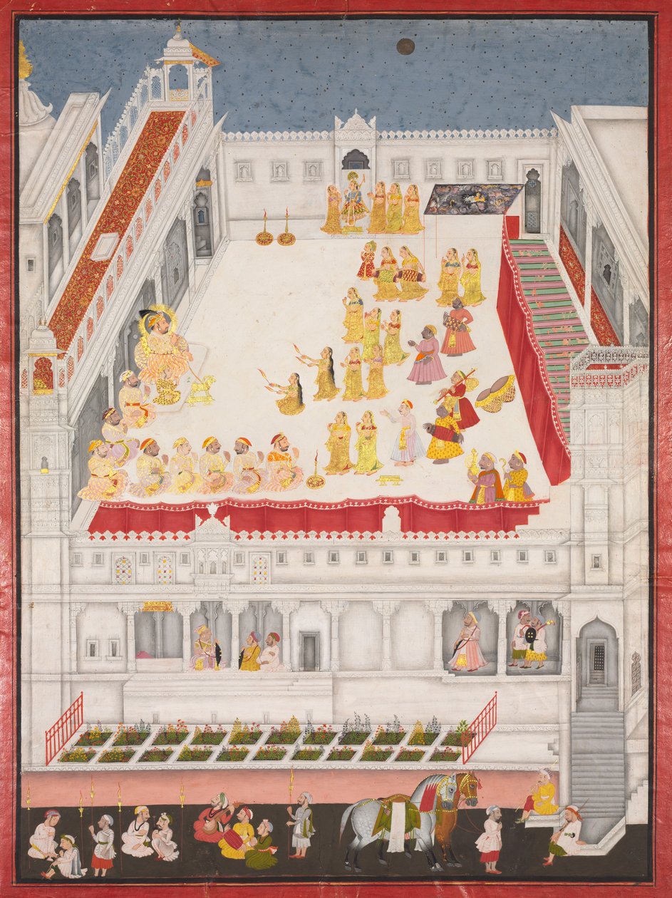 玛哈拉娜·贾加特·辛格（Maharana Jagat Singh），1736年参加拉斯利拉（Raslila）。 作者 杰伊·拉姆（Jai Ram）