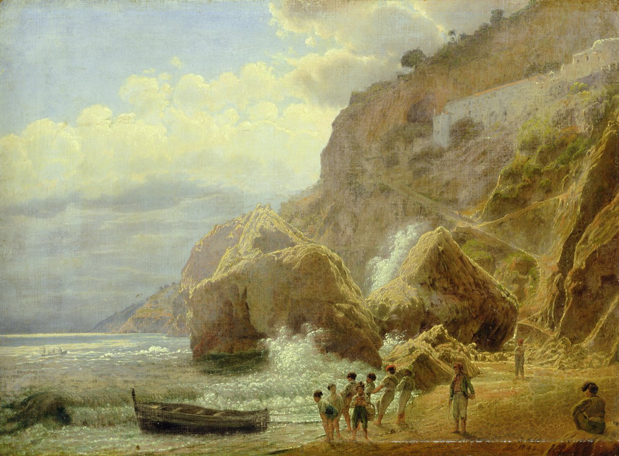 意大利沿海风景，1844年（画布上的油纸） 作者 雅各布·阿特