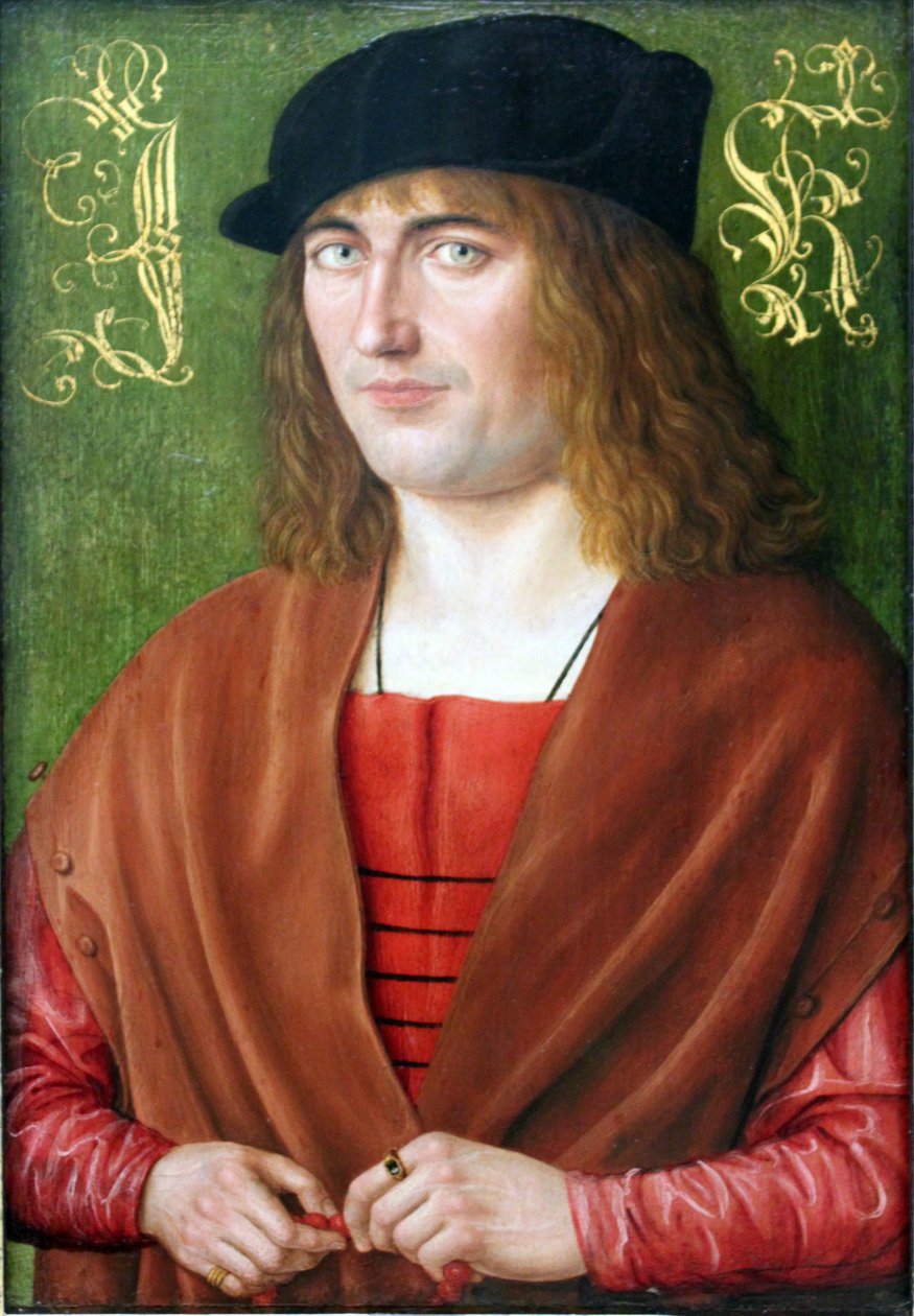 德文：Bildnis des Jörg Kötzler，1499 年 28 岁的纽伦堡市民约尔格-凯茨勒的肖像
  (1471-1529) 作者 雅各布·埃尔斯纳（Jakob Elsner）