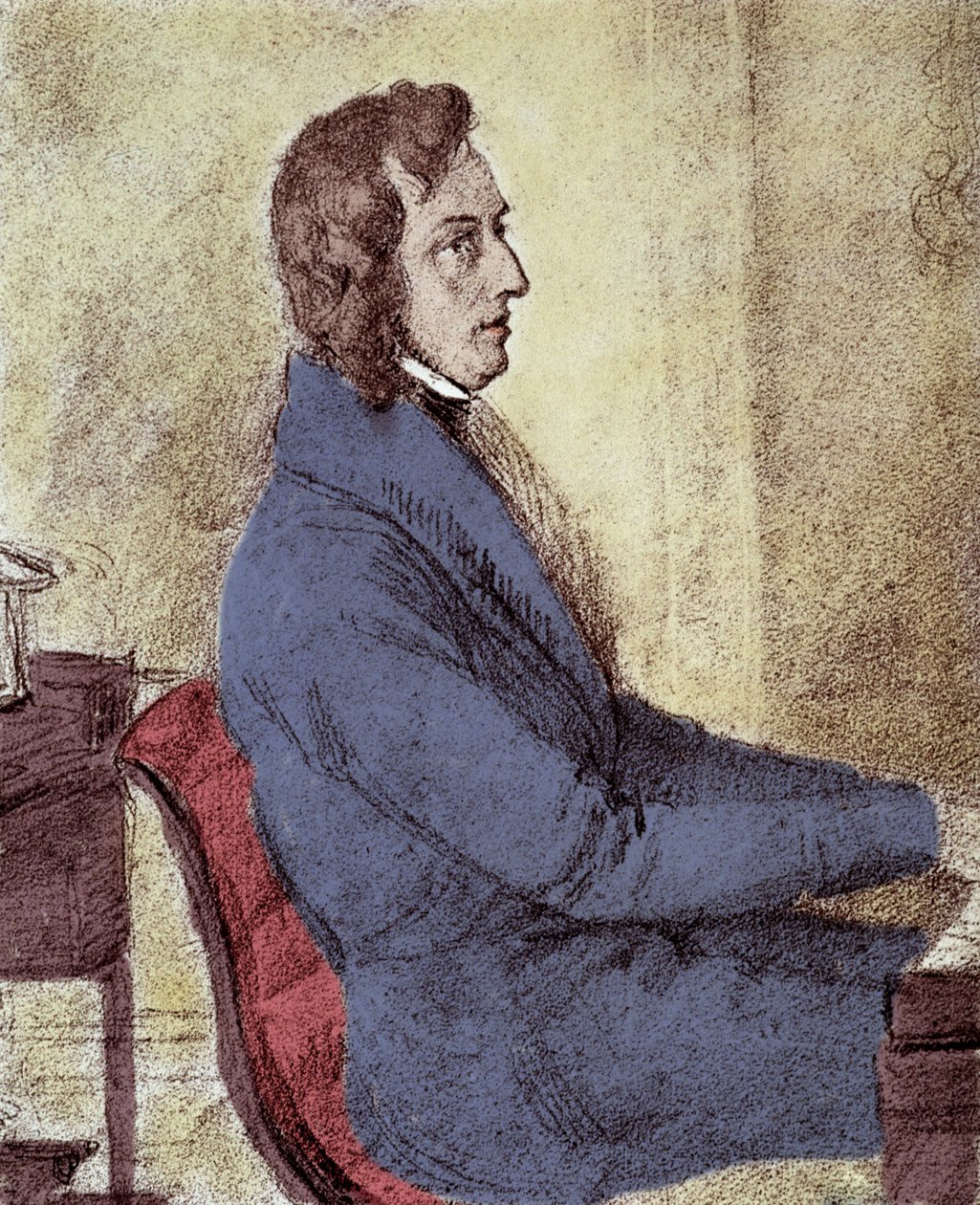 弗雷德里克·肖邦 (1810-1849) 的肖像，波兰作曲家。 - 戈岑伯格的绘画 作者 雅各布·格岑伯格