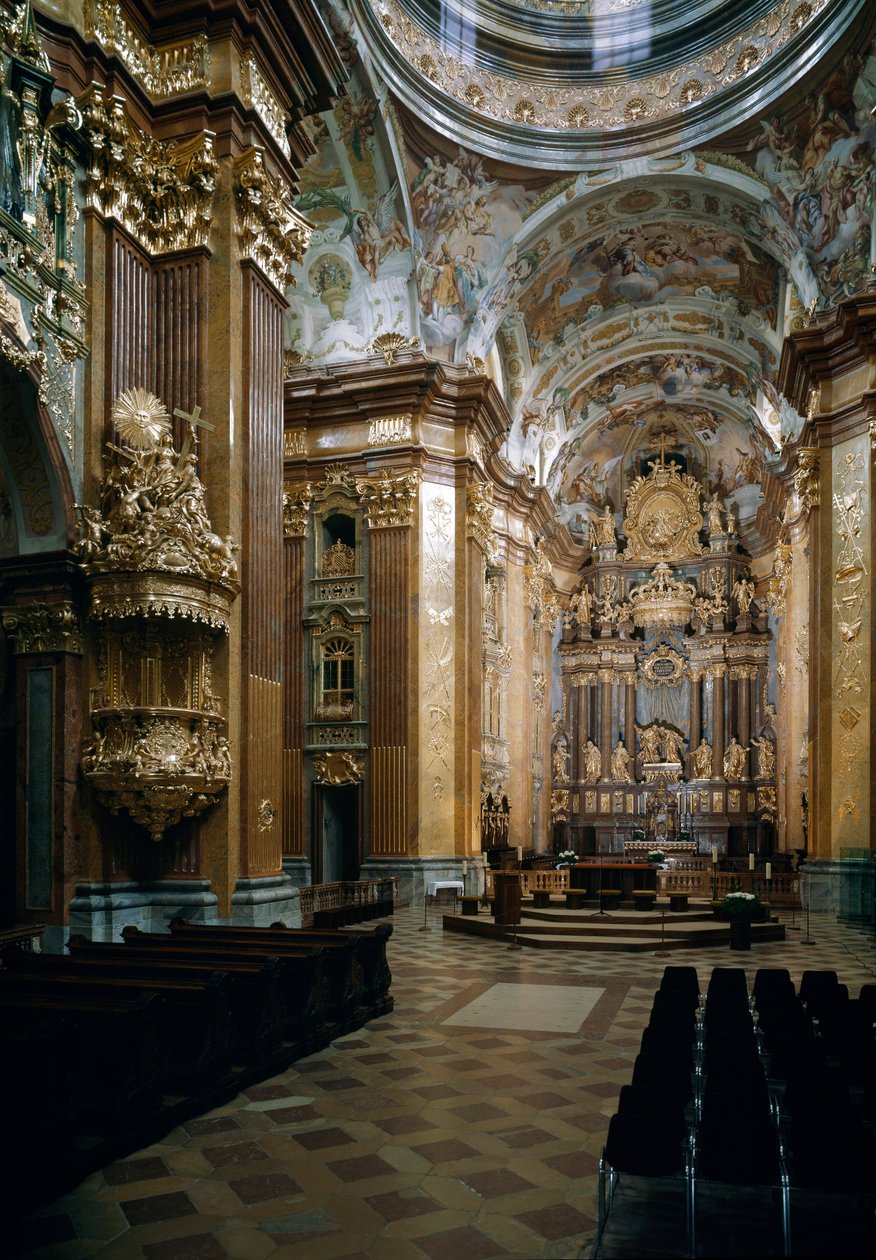 由建筑师 Jakob Prandtauer（1660-1726 年）设计的梅尔克本笃会教堂的内部景观，Johann Michael Rottmayr（1656-1730 年）的壁画。 梅尔克, 奥地利 作者 雅各布·普兰道尔