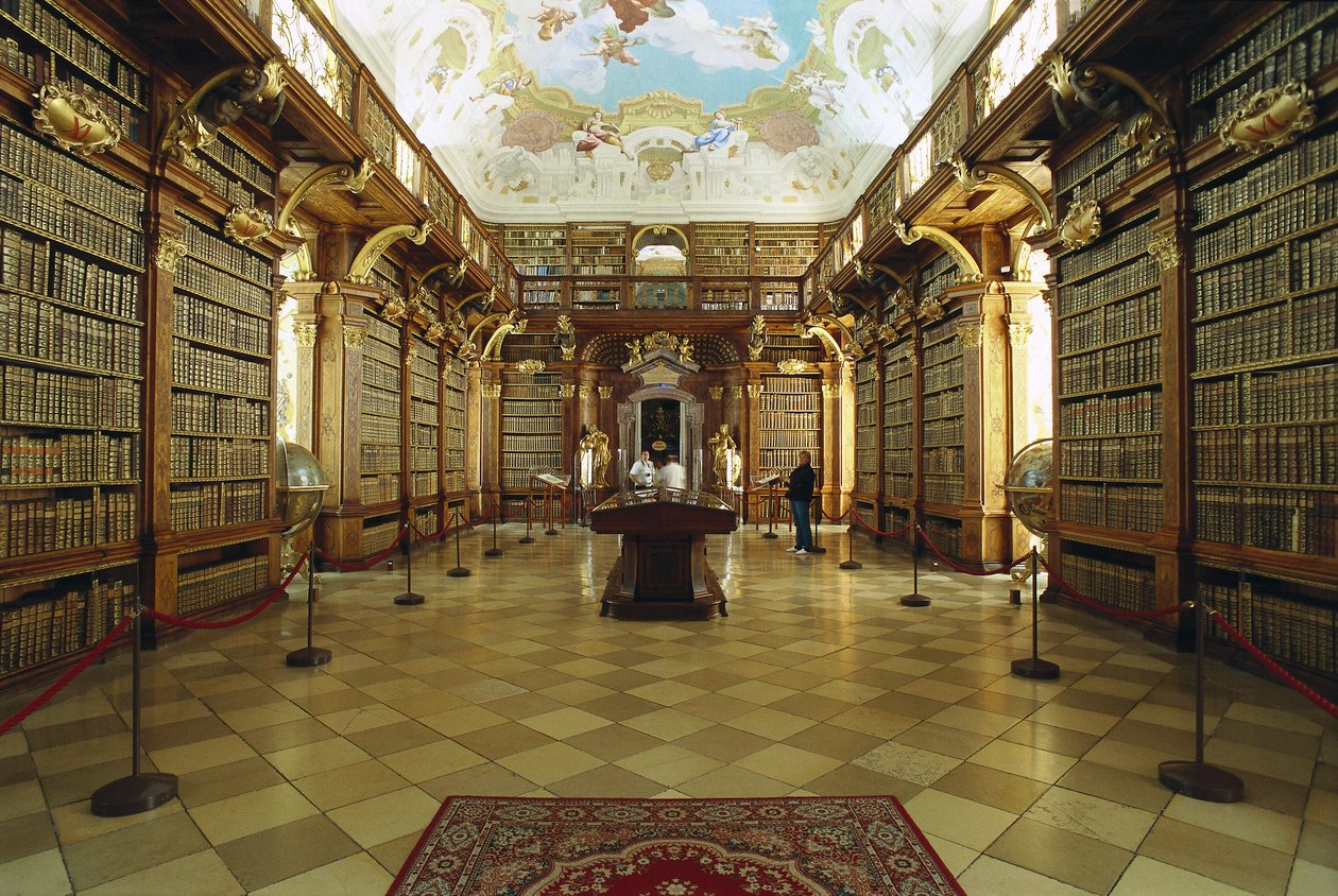 View of the library of Melk Abbey realised on a project by Jakob Prandtauer (1660-1726). Early 18th century. Austria 作者 雅各布·普兰道尔