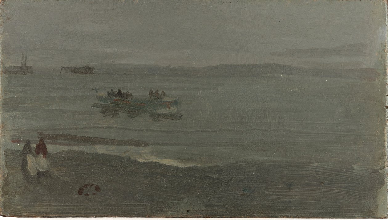 蓝色和银色 - 船进入Pourville，1899年（木板上的油） 作者 詹姆斯·阿博特·麦克尼尔·惠斯勒