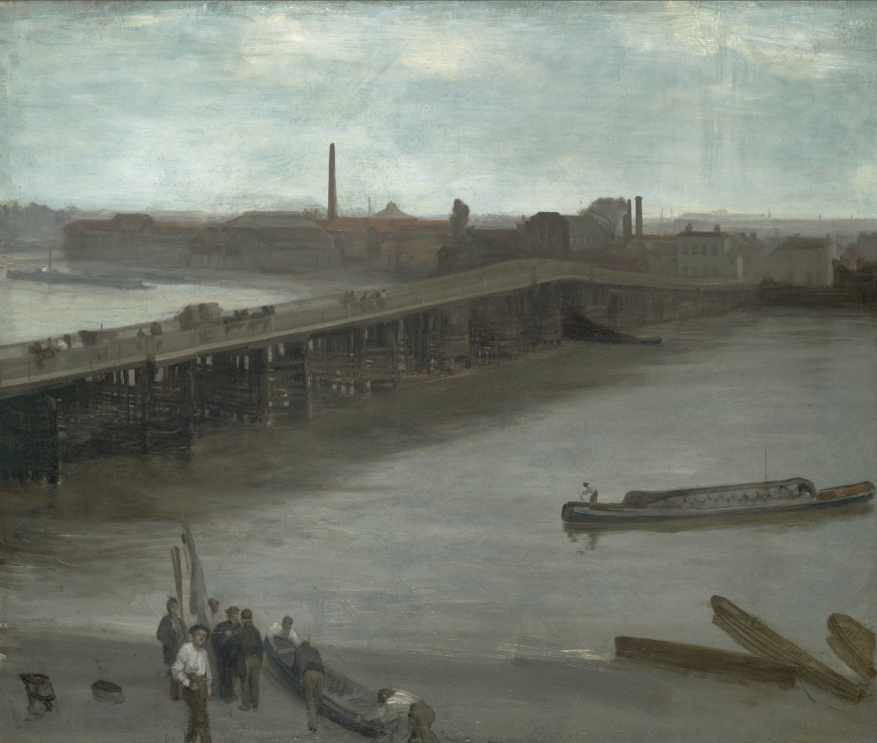 棕色和银色：老巴特西桥，1859-1863（油画布在masonite上） 作者 詹姆斯·阿博特·麦克尼尔·惠斯勒