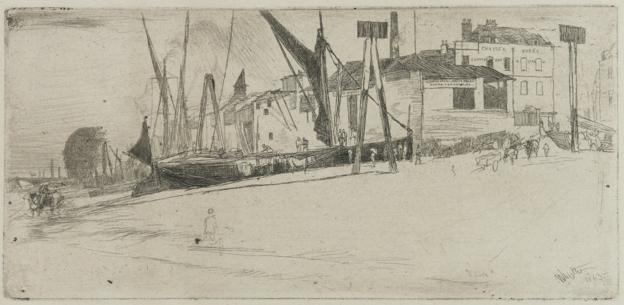 切尔西码头，1863年（纸上蚀刻） 作者 詹姆斯·阿博特·麦克尼尔·惠斯勒