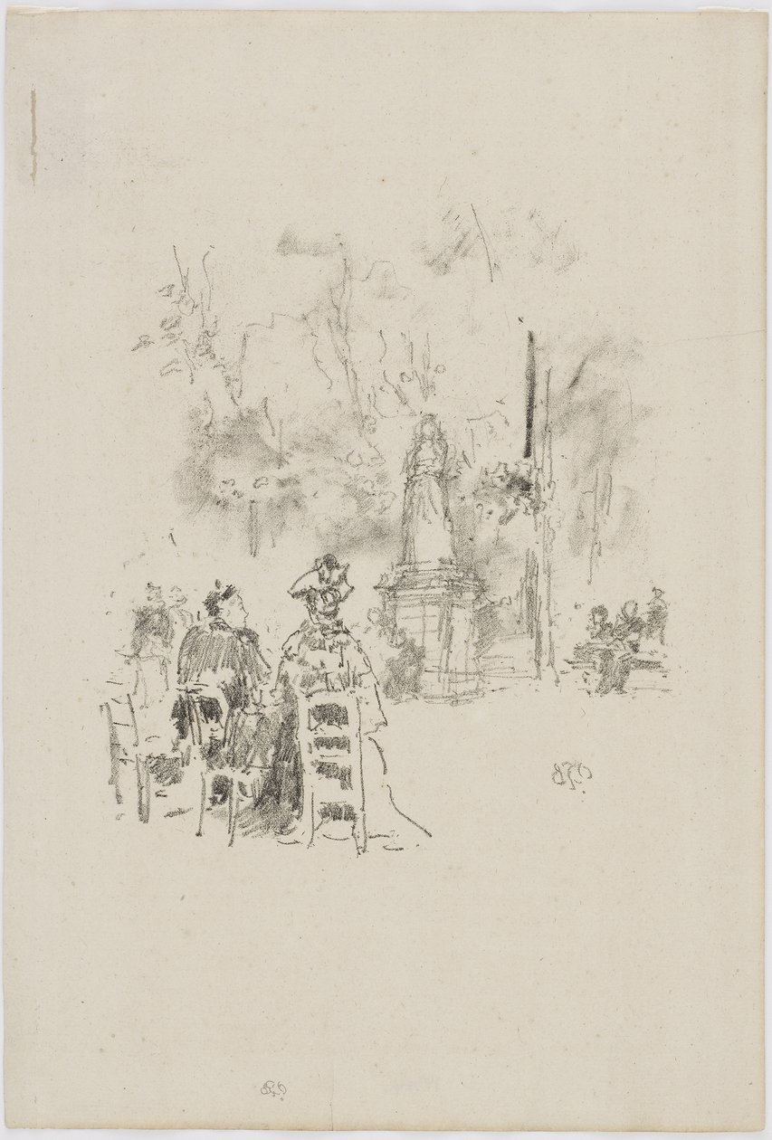 雕像下的对话，卢森堡花园，1893年（石版纸上） 作者 詹姆斯·阿博特·麦克尼尔·惠斯勒